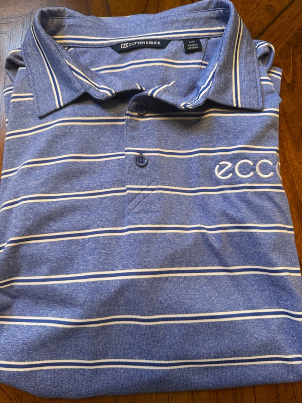 Cutter & Buck Men’s Blue and White Striped Polo Shirt